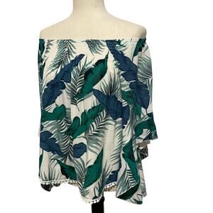 DDSOL Off Shoulder Flowy Blouse Palm Leaf Print Resort wear Vacation Women’s M